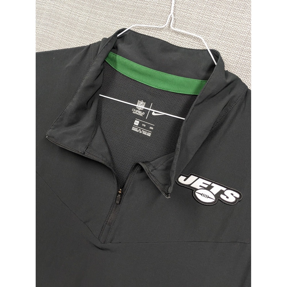 New York Jets Shirt Mens 2XL Black Green NFL Football Nike On Field Quarter Zip